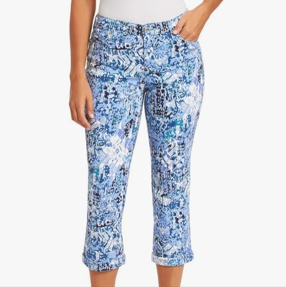Nine West Blue Patterned Capris Sz 10 Has Streatch EUC - Picture 6 of 6